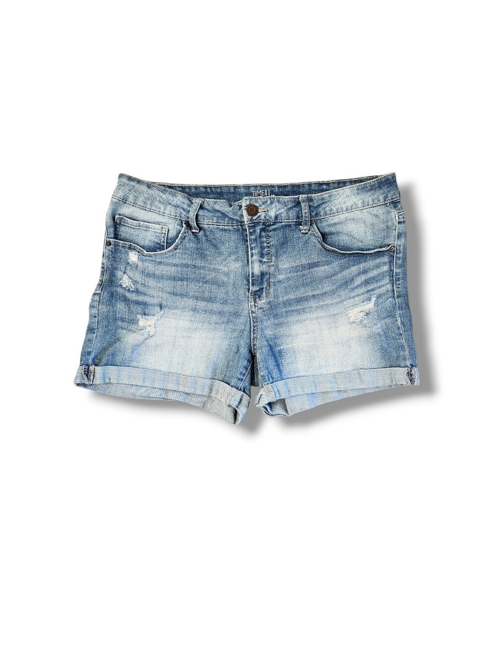 Time And Tru Distressed Denim Short With Rolled Cuffs | 16